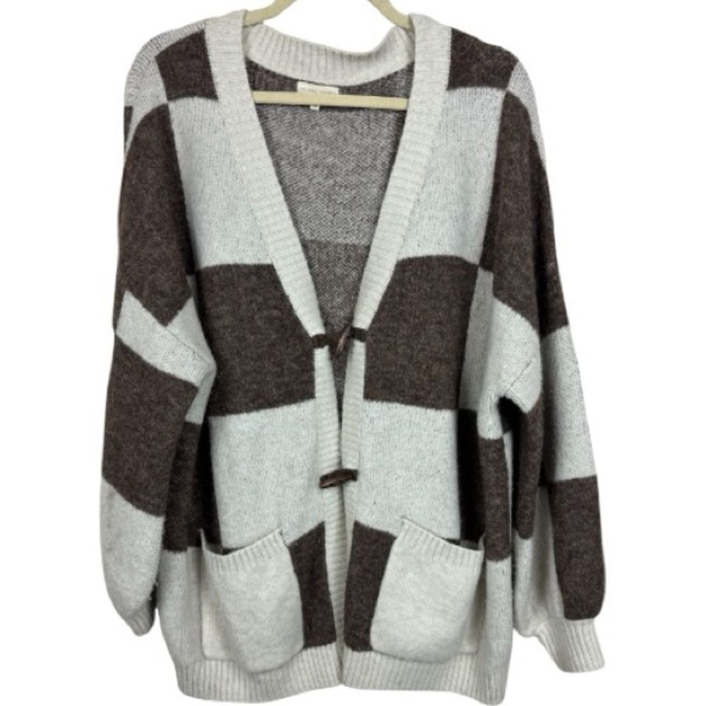 Gilded Intent Checkered wooden button cardigan sweater size M